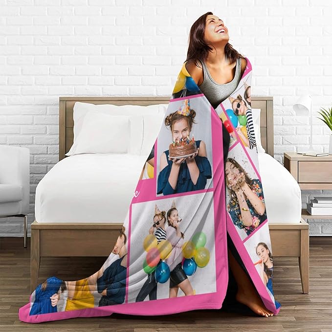 Custom Blanket with Photos, Personalized Blankets with Picture, I Love You Girlfriend Boyfriend Couples Gifts, for Birthday Christmas Women Men Adult Kids Mom Dad Wife Husband