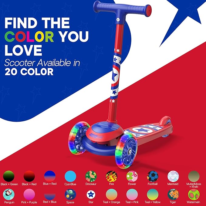 3 Wheel Scooter for Kids, Smooth Light Up LED Front Wheels, Wide Anti Slip Deck, Rear Foot Brake, Easy Lean to Steer Maneuvering, Indoor & Outdoor Ride On Toys for Ages 2 Up