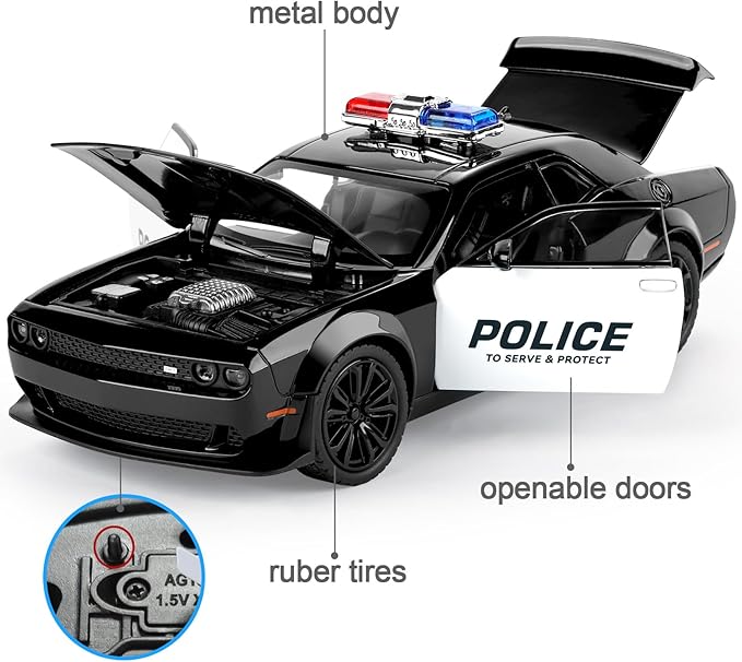 SASBSC Police Car Toys for Boys Age 3-12 Metal Toy Cars with Light and Sound Pull Back Diecast Model Car Collectable Muscle Cars for Kids 3+ Year Olds