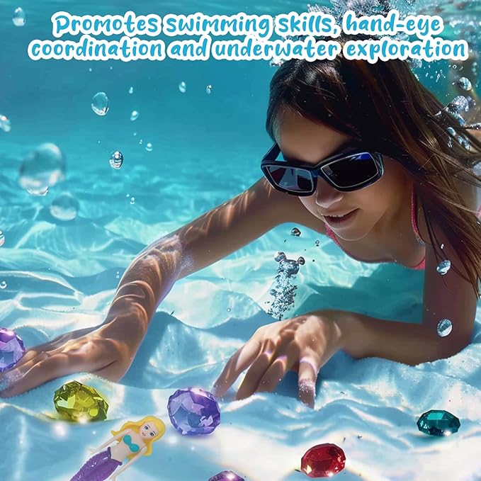Diving Pool Toys Set, 6PCS Mermaids Underwater and 12PCS Big Colorful Diamond Swimming Pool Sinking Toys for Kids Children (Color Random)