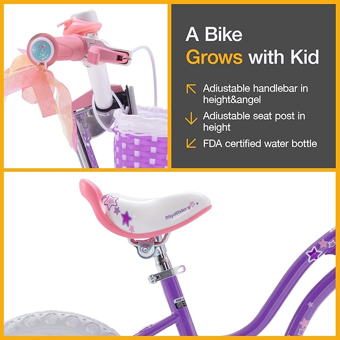 RoyalBaby Girls Bike Classic & EZ Kids Bike, Balance and Pedal Bicycle, 12 14 16 18 20 Inch Toddlers to Big Kids 3-10 Years
