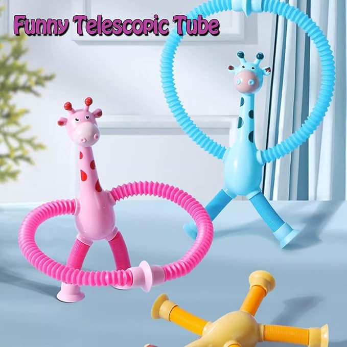 4 Pack Telescopic Suction Cup Giraffe Toy, Stretchy Giraffe SuctionAnimal Autism Sensory Toy for Toddlers, Travel Essential, Educational Classroom Treasure Box, Stretchy Giraffe Party Favors