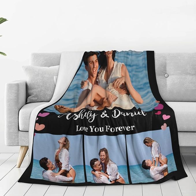 Custom Blanket with Photos, Personalized Blankets with Picture, I Love You Girlfriend Boyfriend Couples Gifts, for Birthday Christmas Women Men Adult Kids Mom Dad Wife Husband