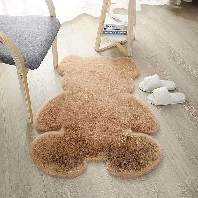 3x3.9ft Small Bear Shaggy Rug, Soft Fluffy Faux Sheepskin Fur Rug Fuzzy Shag Area Rug Cute Plush Carpet for Nursery Kids Girls Bedroom Room Aesthetic Living Room Floor Home Decor, Brown