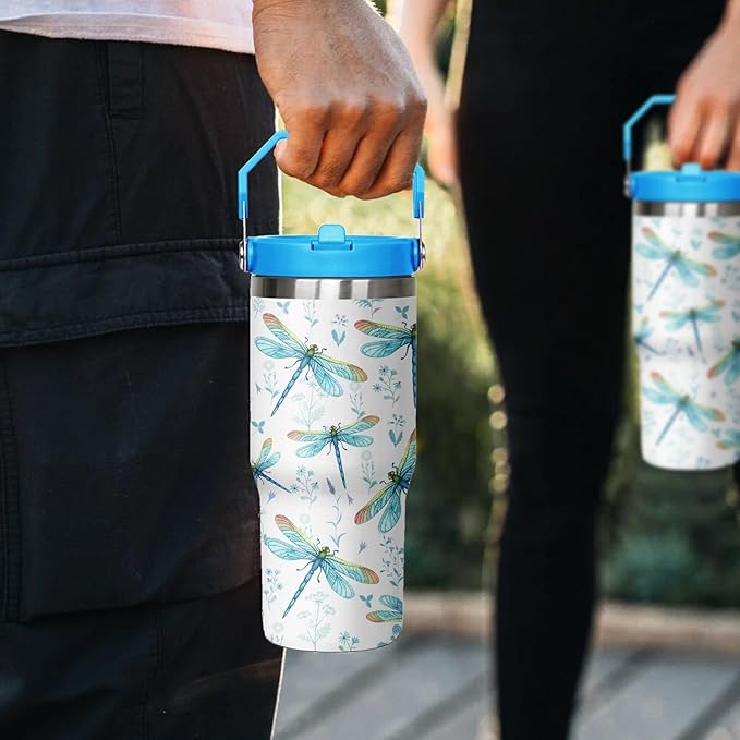 30 oz Dragonfly Tumbler With Lid and Straw,Dragonfly Reusable Water Bottle Cups Coffee Mug Travel Tumbler,Dragonfly Gifts for Women,Dragonfly Ornament, Stuff, Accessories