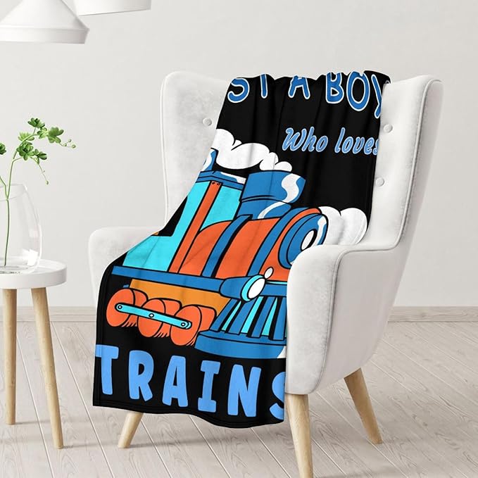 Train Throw Blanket Gifts for Kids - Soft Fluffy Warm Train Blankets - 30"x40" Inches Lap Size for Chair - Black Vintage Throws