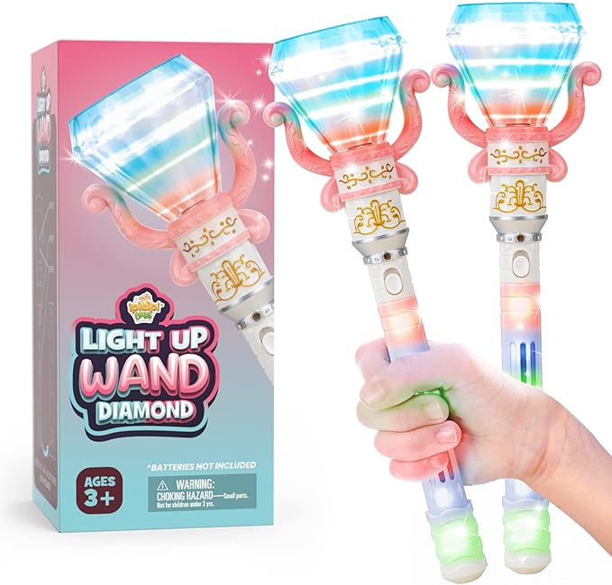IPIDIPI TOYS Spinning Light Up Magic Wands for Kids - Pack of 2 - Pretend Play Fairy Magic Wand - Christmas Stocking Stuffers Light Up Toys, Party Favors, Goodie Bag for Girls