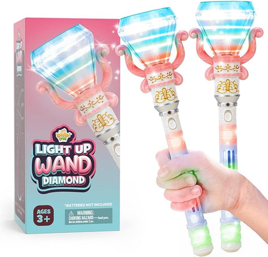 IPIDIPI TOYS Spinning Light Up Magic Wands for Kids - Pack of 2 - Pretend Play Fairy Magic Wand - Christmas Stocking Stuffers Light Up Toys, Party Favors, Goodie Bag for Girls