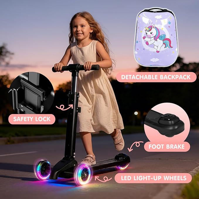 smilesun 4-in-1 Detachable Scooter Suitcase for Kids & Teenagers, Lightweight Hardside Ride-On Suitcase, Foldable Design, Perfect Travel Gift for Girls (Purple, 22-inch)