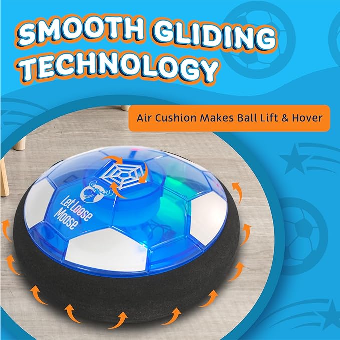 Let Loose Moose Hover Soccer Ball - Boys Birthday Gifts - Indoor Hoover Balls for Kids Age 6, 7, 8, 9, 10, 11, 12 Year Old - Light-Up Toy Game for Kid - 6-8, 8-12 - Rechargeable - with 2 Goals