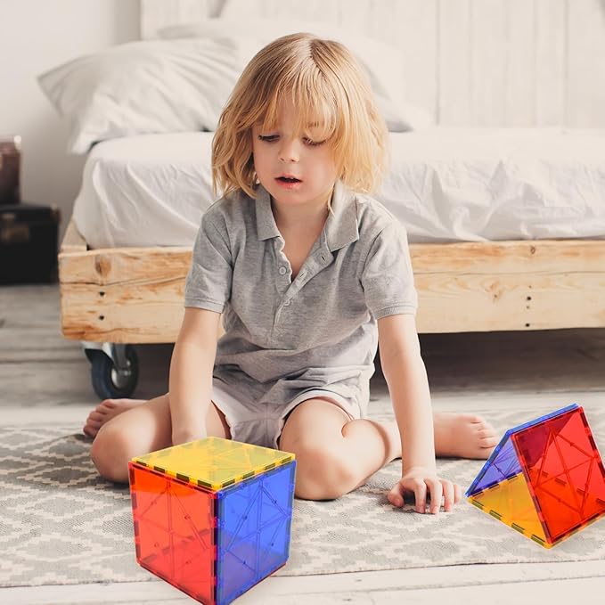 Gemmicc 6 PCS Large Magnetic Tiles,Jumbo Magnet Base Plates,STEM Magnetic Building Blocks for Kids Boys Girls