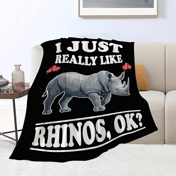 Rhino Blanket I Just Really Like Rhinos Throw Blankets Gifts for Girls Boys Kids Lover Soft Cozy Fleece Plush for Couch Sofa Bed 40"x50"