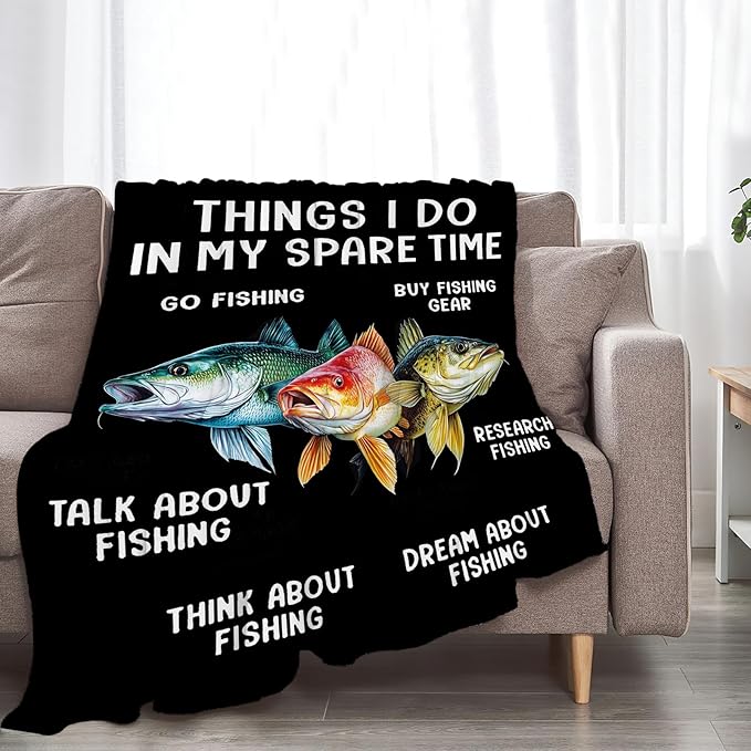 Fishing Blanket Fleece Soft Warm Plush Bass Fishing Throw Blankets Lightweight Plush Fuzzy Cozy Fish Blanket Gifts for Lovers Men Women Suitable for Couch Sofa Bed 60"X50"