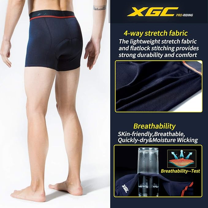 XGC Men's Cycling Underwear Shorts with High-Density High-Elasticity and Highly Breathable 4D Gel Padded