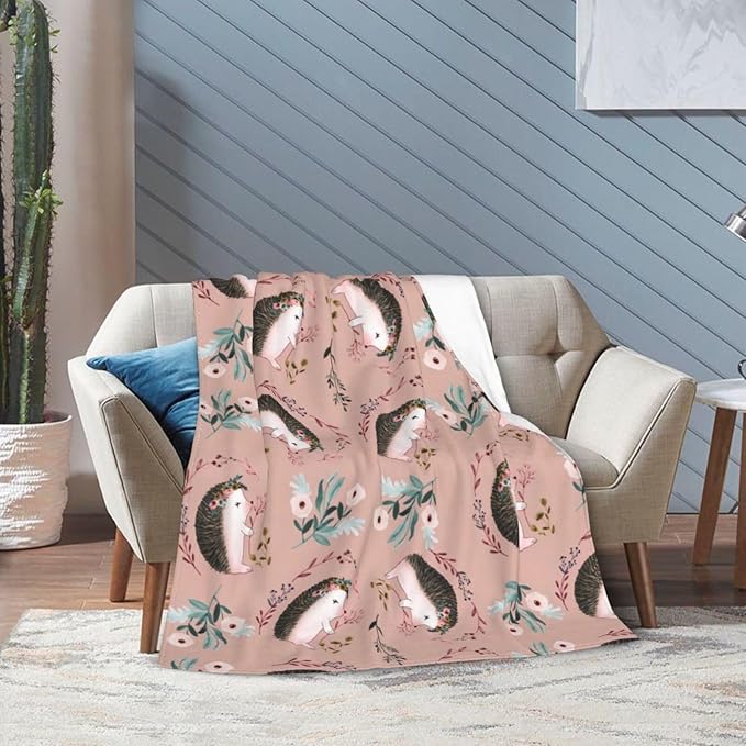 Ultra Soft Cozy Plush Hedgehog Throw Blanket - Hedgehog Lovers Gifts for Girls, Women, Kids & Adults - Lightweight Flannel Comfy Blankets for Nursery, Couch, Sofa - 80"x60"