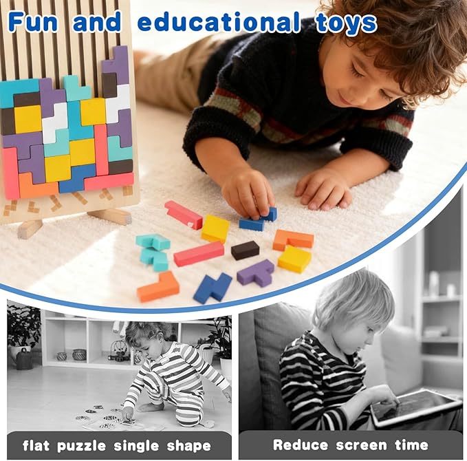 Wooden Colored 3D Russian Block Stacking Puzzle, Montessori Educational Toy for Toddlers Ages 3+ Fun Brain Teasers Family Board Game and Classroom Activities