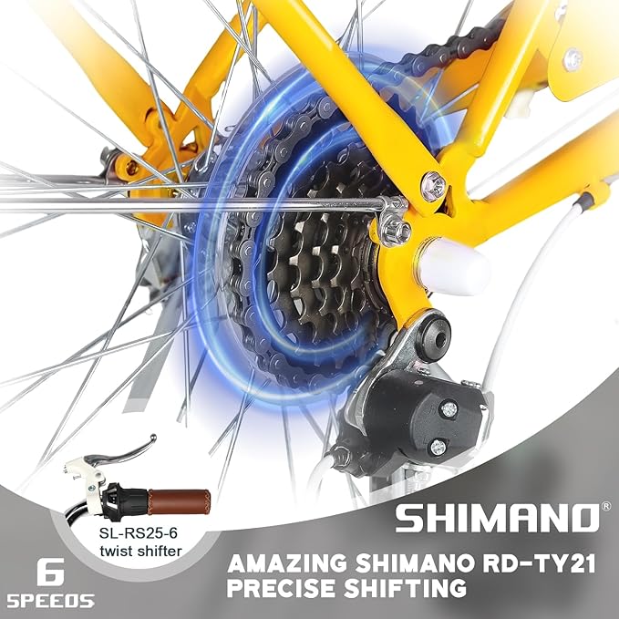 Glerc 20 24 26 Inch Beach Cruiser Bike, 6-Speed Hybrid City Bicycle for Girls Youth and Over 6 Years Old, Missy Bike with Wicker Basket & Lightweight, Multiple Colors