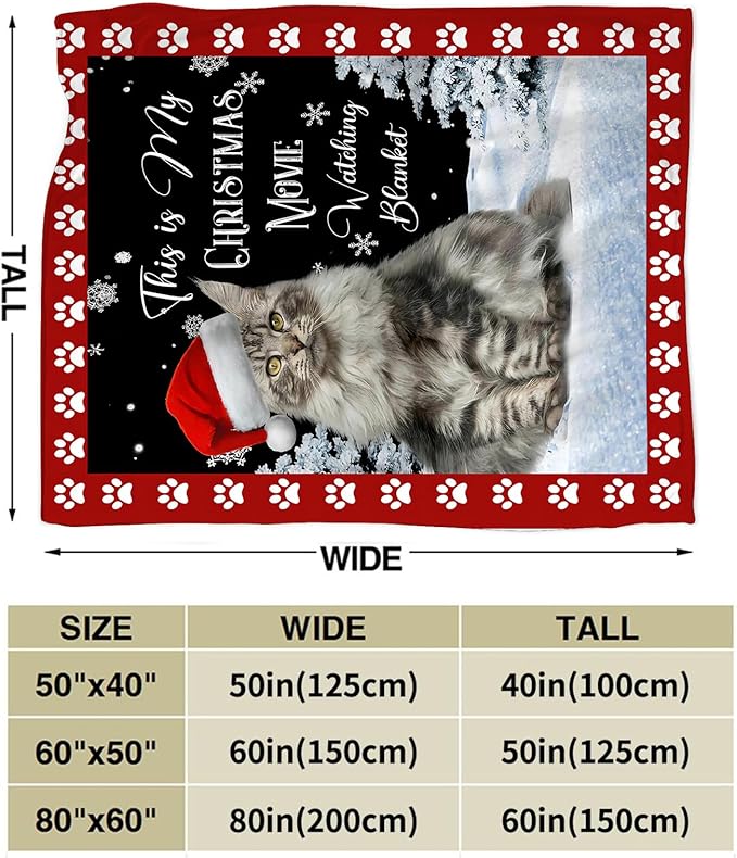 Cat Blanket Cat Lover Gifts Christmas Throw Blankets for Girls Boys Women Men Plush Cozy Flannel Fleece Ultra Soft Fuzzy Party Blanket for Bed Couch Sofa 60"X50"