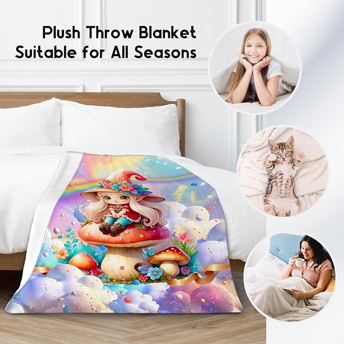 Girls Blankets Mushroom Gifts - 30x40 Inches Cozy Soft Flannel Throw for Couch, Bedroom