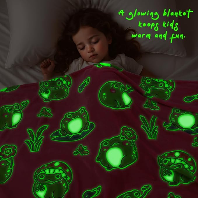 Frog Gifts for Women Girls - Glow in The Dark Blanket Frogs for Kids Cute Blankets for Women Girls Frog Decor Stuff 40"x50"