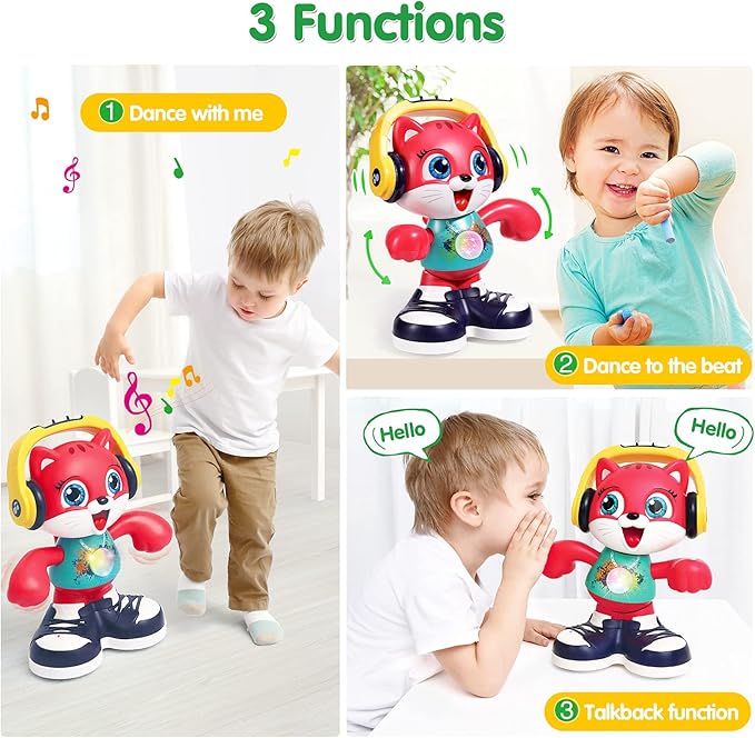 Baby Toys, Dancing Cat for Baby Boys & Girls with Music & Recording, Kids Interactive Early Learning Educational Toddler Toys for 2 3 Year Old Boys Girls with Sound Lights Effect Birthday Xmas Gift