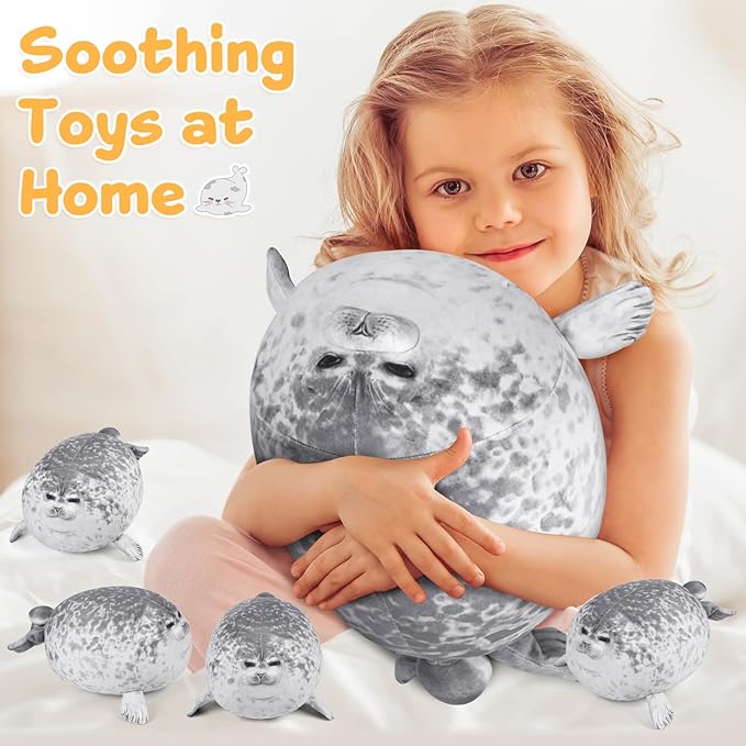 KMUYSL Toys for Ages 0 1 2 3 4 5 6 7 8+ Years - Plush Mommy Stuffed Animal with 4 Babies in Her Tummy, Soft Plush Toys Set, Christmas Birthday Gifts for Girls Boys Baby, Toddler, Kids (Seal Toys)