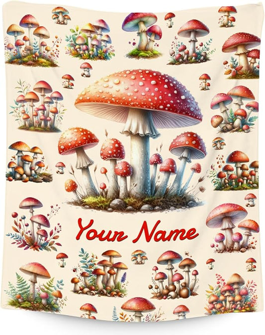Kids Blankets Gifts Mushroom Blanket for Girls, Personalized Mushroom Gifts, 40"x50" Custom Cozy Fleece Throw for Girls Daughter
