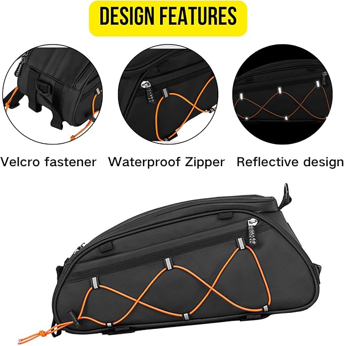 Rear Bike Rack bag,Bicycle Trunk Pannier Saddle Seat Bag Bike Accessories with shoulder strap large capacity Waterproof Reflective Bicycle Frame Bag Panniers for riding orange