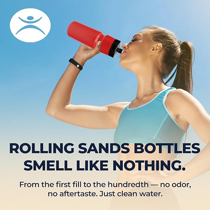 Rolling Sands USA Made Reusable 24 oz Sports Water Bottles, 3 Pack, BPA-Free, Easy Open Pull-Top, Fits Most Bike Cages, Dishwasher Safe, Lightweight - for Kids to Adults, Red