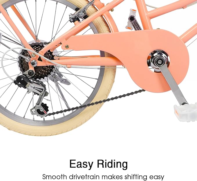 Glerc 20 24 26 Inch Beach Cruiser Bike, 6-Speed Hybrid City Bicycle for Girls Youth and Over 6 Years Old, Missy Bike with Wicker Basket & Lightweight, Multiple Colors