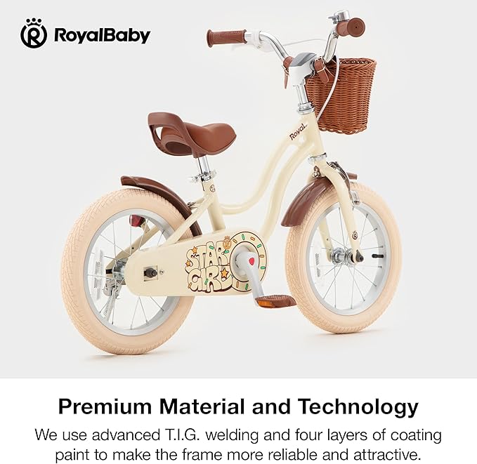 RoyalBaby Girls Bike EZ Kids Bike Stargirl Training Free Balance to Pedal Easy Learning Bicycle, 12 Inch for Toddlers & Big Kids, Brown