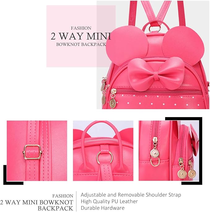 KL928 Girls Mini Backpack Bowknot Polka Dot Cute Small Daypacks Convertible Shoulder Bag Purse for Women