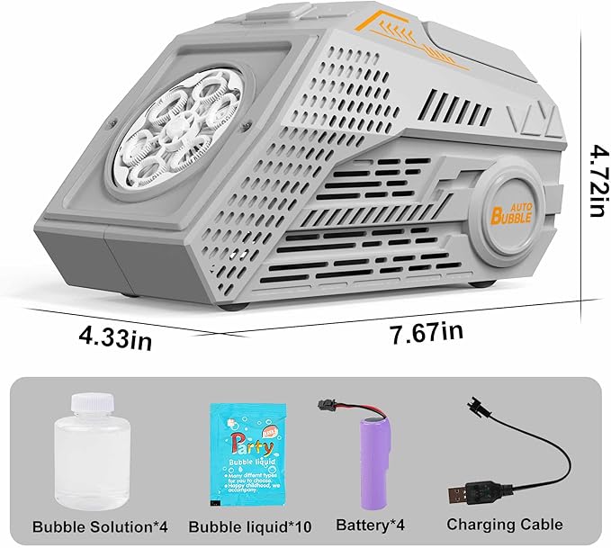 2-Pack Bubble Machine,Automatic Bubble Blower with 4 Rechargeable Batteries 20000+ Big Bubbles Per Minute Toys for Kids Summer Outdoor Birthday Wedding Party(Black+Gray)