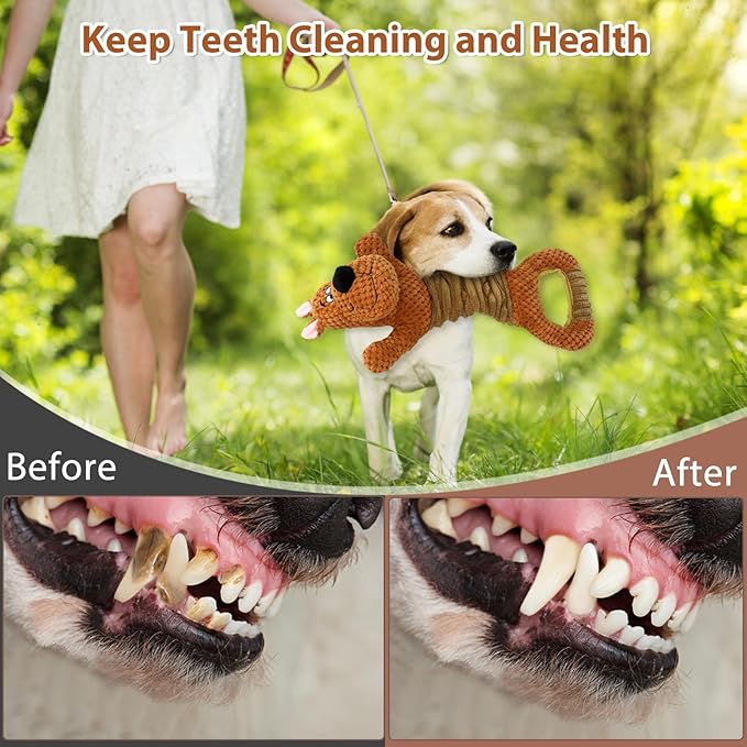 Squeak Plush Dog Toys Interactive Tug of War Puppy Toys with Crinkle Paper, Large Dog Chew Toy Pull Pet Toy for Small, Medium and Large Dogs