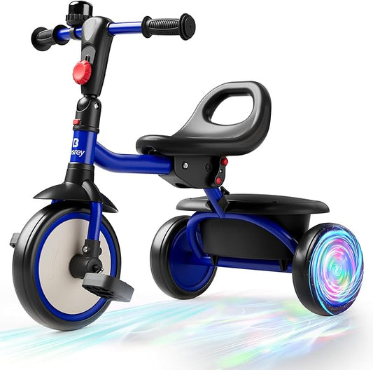 besrey Kids Tricycle with Flash Wheels for Ages 18 Months to 5 Years, Toddler Tricycle with Bell, Kids Tricycle, Gift for 2-5 Year Olds, Gift and Toy for Boys and Girls, Tricycle for Toddlers, Blue