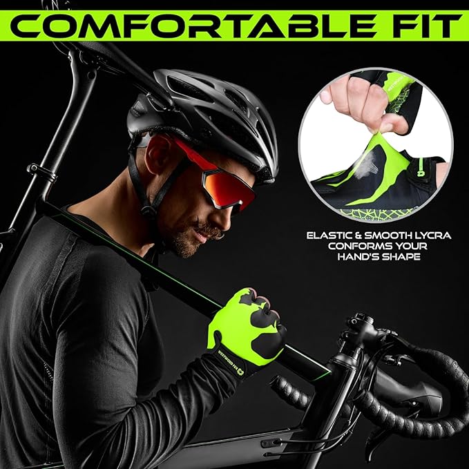 Cycling Gloves Half Finger Unisex Padded Grips Palm Bicycle Summer MTB Bike Gloves for Men Women Non-Slip Fingerless Short Mountain Bike Sports Hiking Climbing Gym