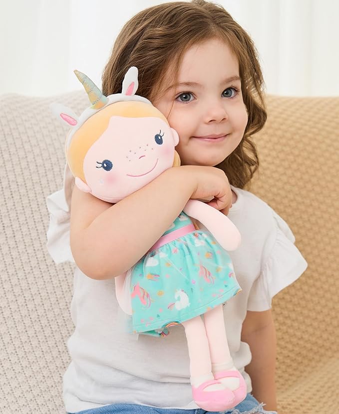 GAGAKU Soft Baby Doll Toys (16'') for Girls, My First Baby Rag Dolls for 1 Year Old Girl Birthday Gift Plush Doll Toys Machine Washable Baby Doll for Toddler Kids Infants - Unicorn Girl