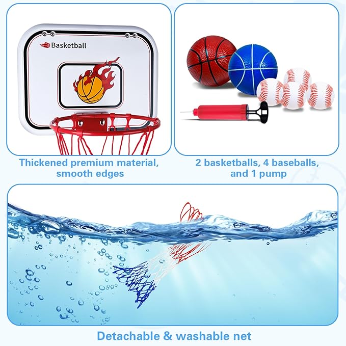 SIOTMERA 4 in 1 Kids Basketball Hoop and T Ball Set, Adjustable Height Toddler Basketball Hoop with Hanging Tee Baseball, Outdoor Indoor Toys Gifts for Boys Girls Ages 3-8
