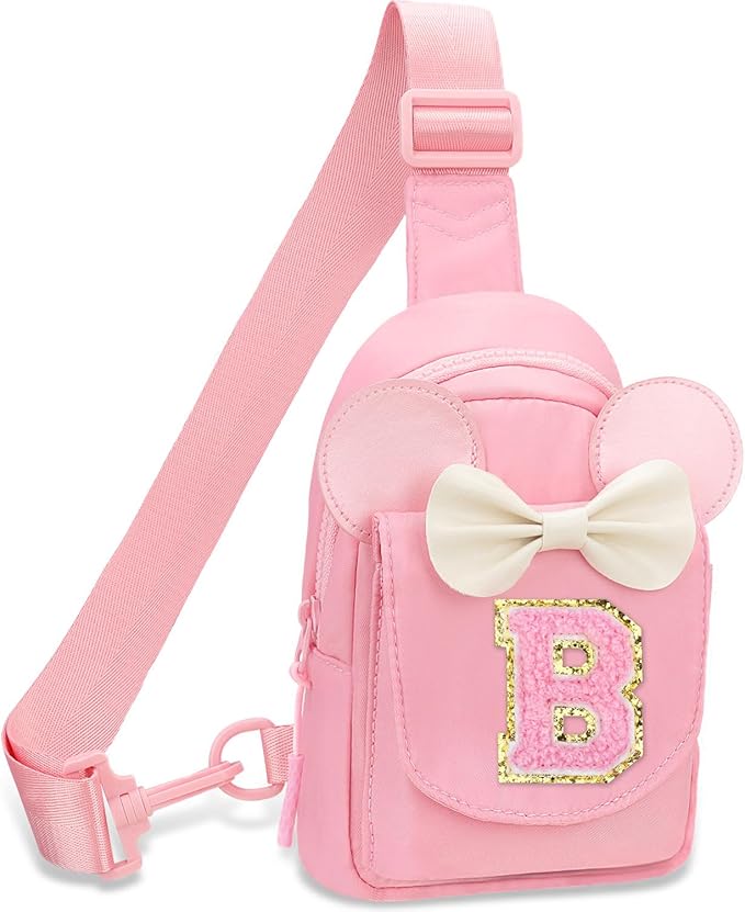 Girls Birthday Gifts for Kids - Initial Pink Small Sling Bags for Girl Fanny Pack Belt Bag for Personalized Crossbody Bags Purse for Kids Daughter Sister Little Girl Gifts Pink B