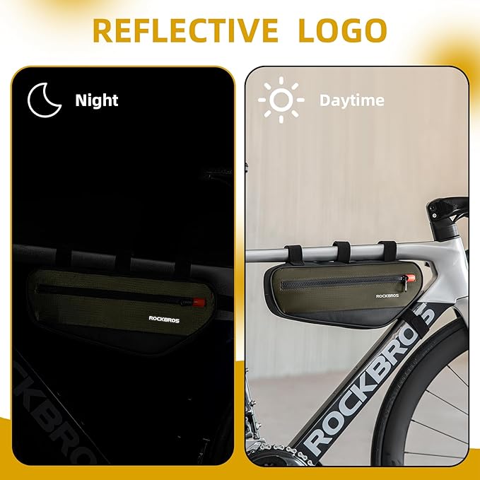 ROCKBROS Bike Frame Bag Bike Handlebar Bag Bike Bag with Large Opening Zippers, Bike Pounch For Mountain Road Bike, Quick Release 1.5L, olive drab, 30120079001-YXUS