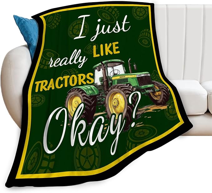 Tractor Blanket Farm Green Tractor Throw Blanket Gifts for Women Girls Men Boys Kids Adults Super Soft Cozy Plush Fluffy Fuzzy Fleece Blanket Decor 40''X50''