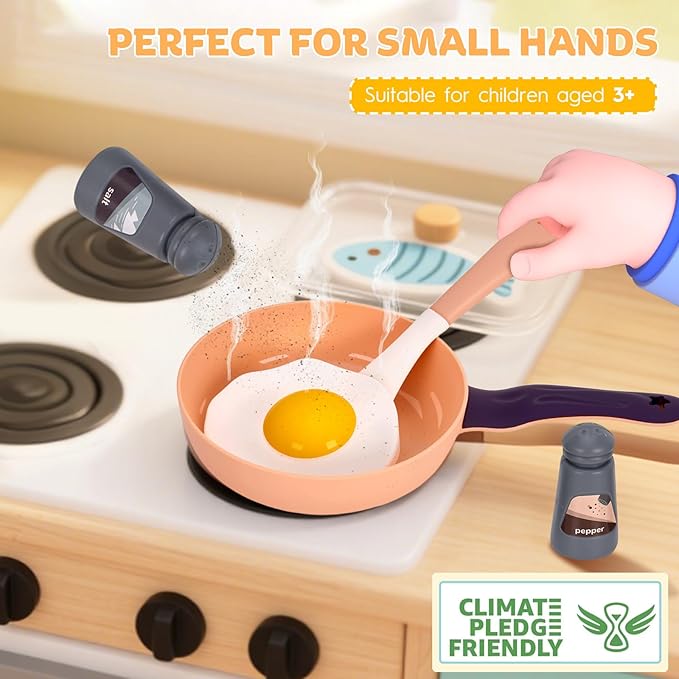 105Pcs Kids Kitchen Toy Accessories, Toddler Pretend BBQ Camping Cooking Playset, Play Pots, Pans, Utensils Cookware Toys, Play Food Set, Vegetables, Learning Gift for Girls Boys