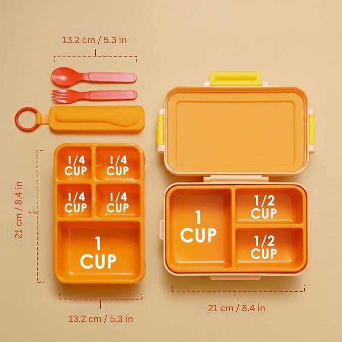 ovve® Ultimate Kids Bento Box & Cutlery Set - Leakproof Lunch Box for Kids with Interchangeable Inserts, BPA-Free, Dishwasher & Microwave Safe - Lunch Containers for School & Preschool (Orange)