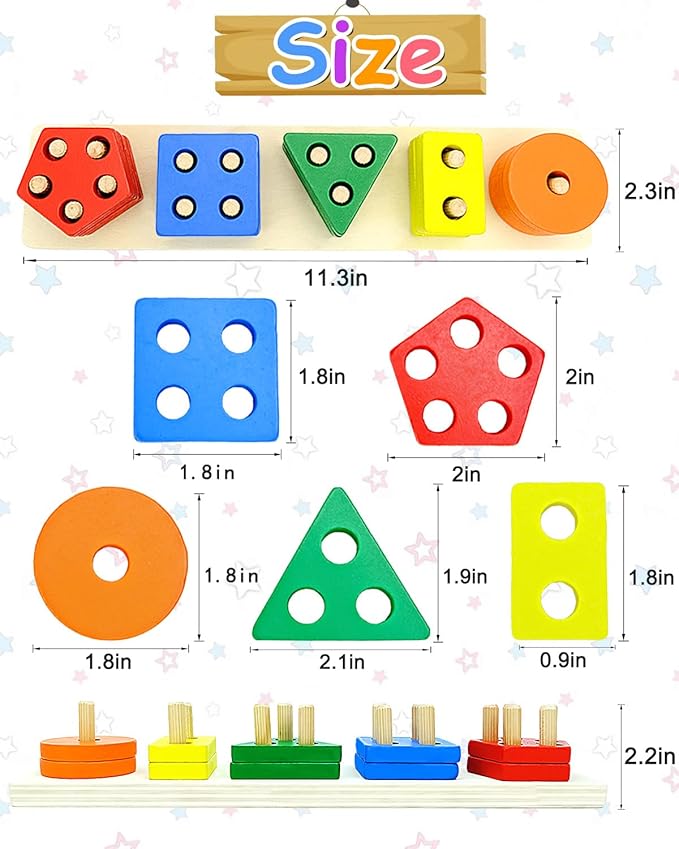 Montessori Toys for 1 2 Year Old Boys Girls, 1 2 Year Old Boys Girls Birthday Gifts Kids Baby Toddler Toys for Age 1-2,Wooden Blocks Sorting Education Learning Shape Toddler Puzzles Toy