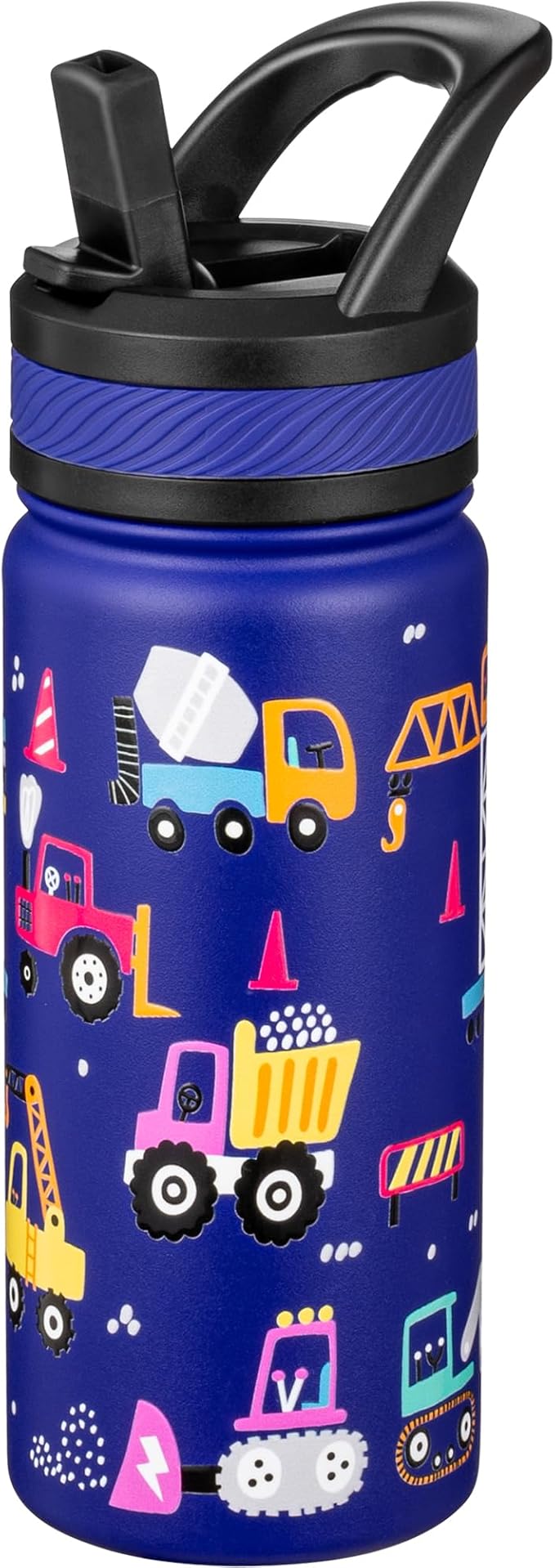 Fanhaw 18 Oz Kids Insulated Water Bottle with Straw - Stainless Steel Double Wall Vacuum Cup, Leakproof, BPA Free, Suitable for Boys and Girls(Blue - Under Construction)