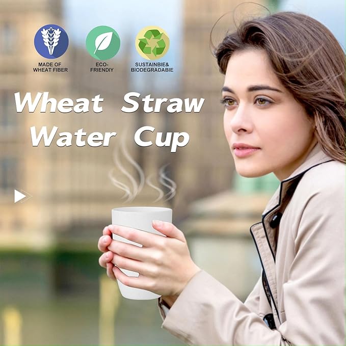 Wheat Straw Cups 6 Set of 6 Good Alternative to Plastic Reusable Cups 20 oz Unbreakable Drinking Cup Reusable Dishwasher Safe Water Plastic Glasses - White