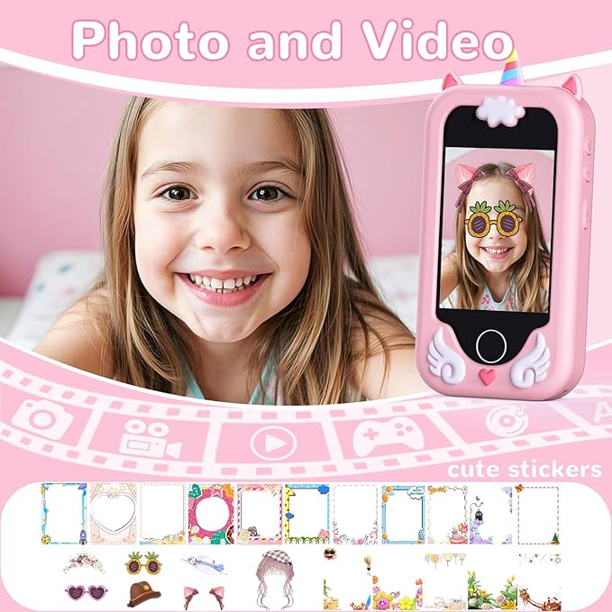 Kids Smart Phone Toys for Girls - Christmas Birthday Gift for Kids Aged 3-10, Toddler Toys Cell Phone with Dual Camera, Music Player, Educational Learning Games with 32GB Memory Card, Pink