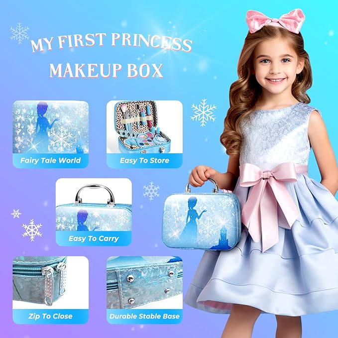 INNOCHEER Kids Makeup Kit for Girl Toys, Frozen Makeup Set for Girls, Real Washable Makeup Kit for Girls, Birthday Christmas Princess Gifts for Girls Kids Toddlers Age 3 4 5 6 7 8 9 10 11 12 Year Old