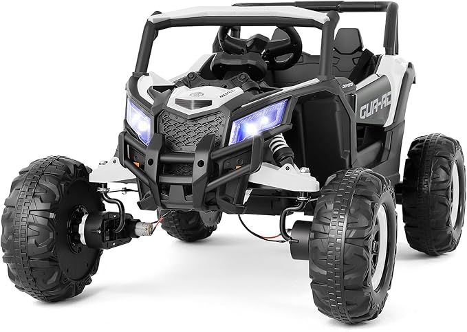 4WD Ride On Car, JOYLDIAS12V Battery Powered Electric Off-Road UTV for Kids, 4X4 Electric Vehicle with 4 Powerful Engines, 2.4G Remote Control, Music, Bluetooth, LED Lights for Boys and Girls, White