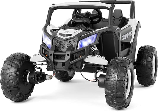 4WD Ride On Car, JOYLDIAS12V Battery Powered Electric Off-Road UTV for Kids, 4X4 Electric Vehicle with 4 Powerful Engines, 2.4G Remote Control, Music, Bluetooth, LED Lights for Boys and Girls, White